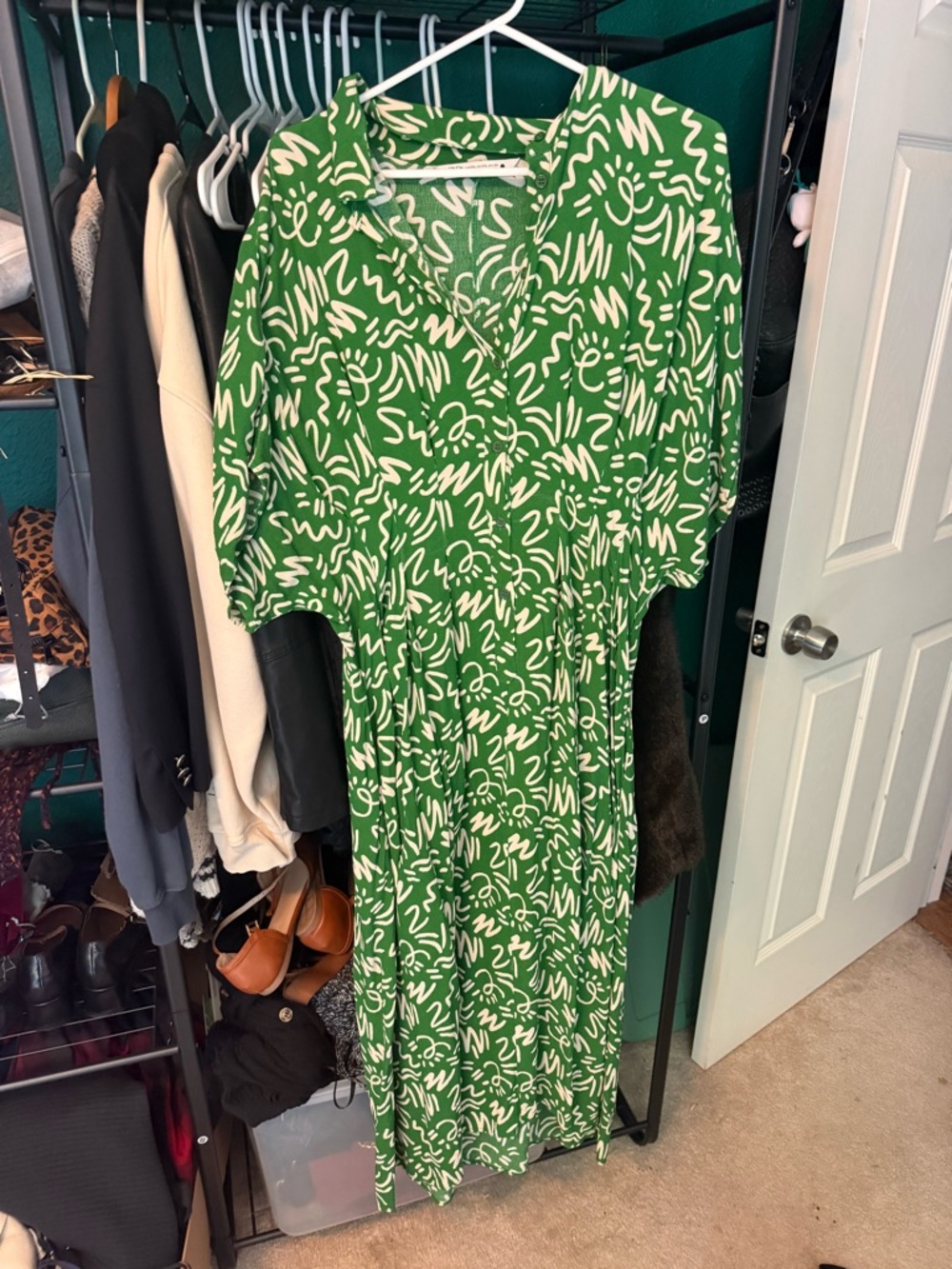 Zara Green Abstract Print Women's Midi Dress